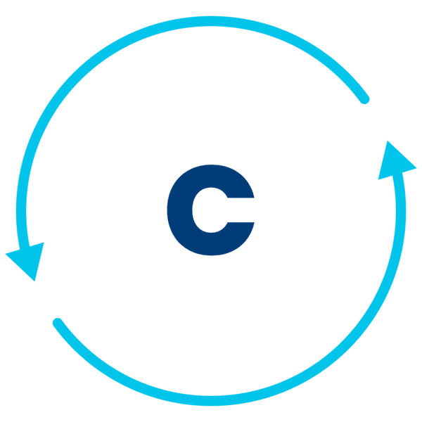 Letter C in a circle made of two arrows