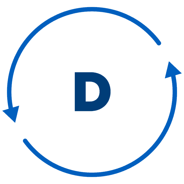Letter D in a circle made of two arrows