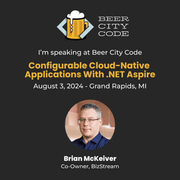 Brian Speaking card, Configurable cloud-native Applications with .NET aspire