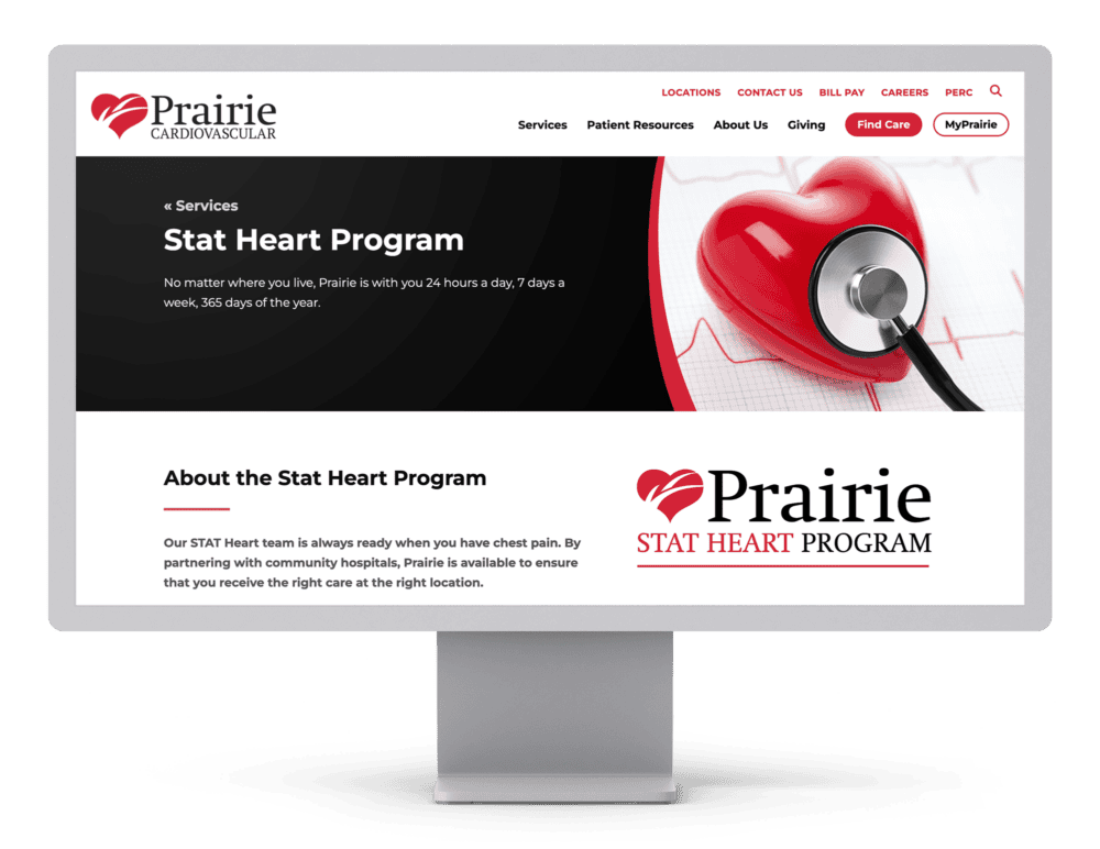 monitor with the Prairie Cardio Services page on display