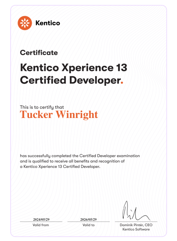 Tuckers Kentico Certificate