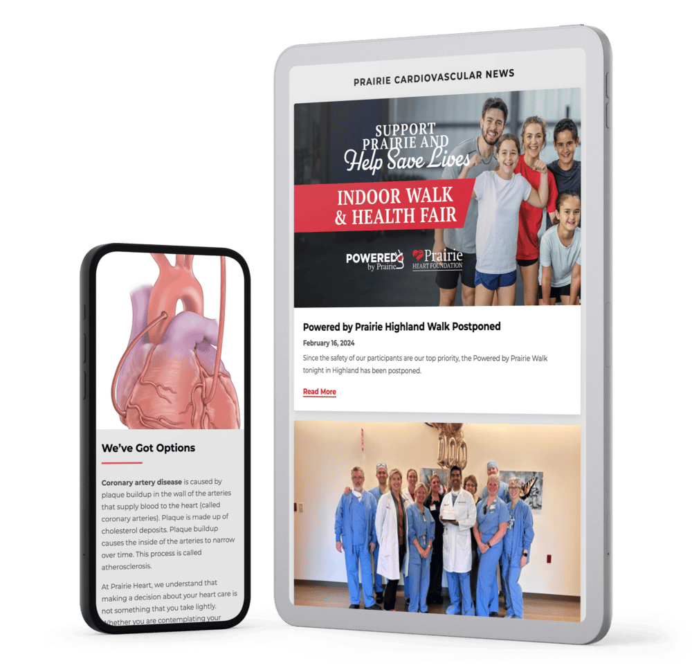 Prairie Cardiovascular website shown on phone and tablet