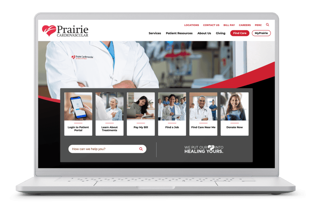 Prairie Cardiovascular website shown on laptop