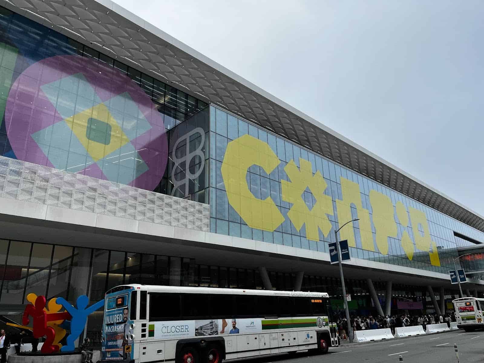 Config banner on the outside of the Moscone Center, above the main entrance.