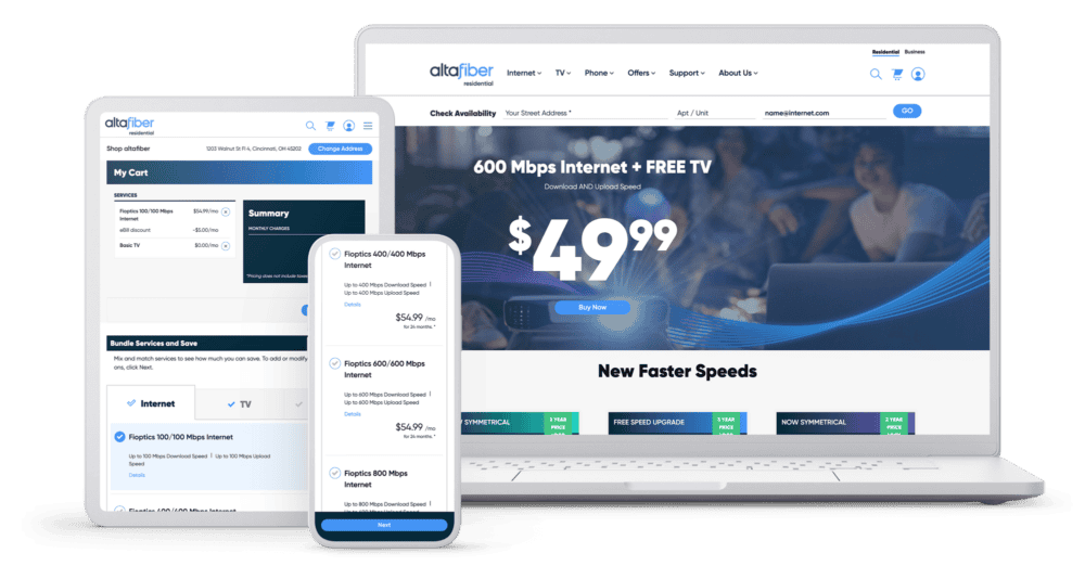 altafiber website shown on multiple devices