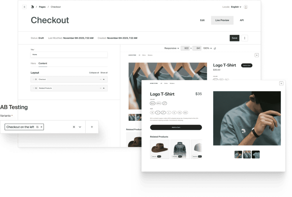 Payload product detail and checkout screens