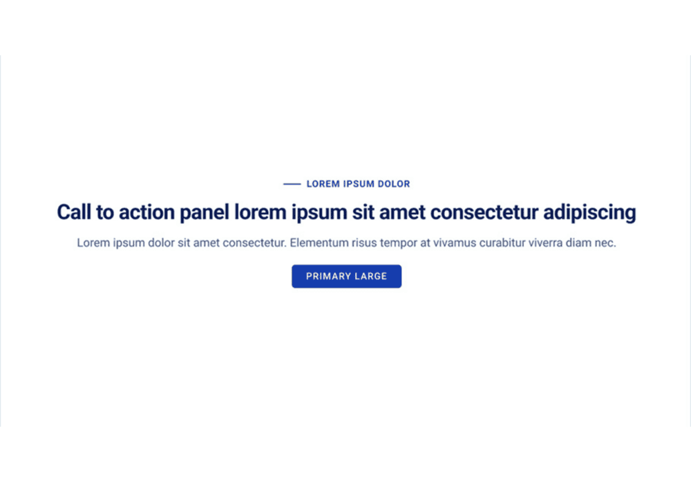 Call to Action Panel component for the Web Accelerator built for Storyblok, featuring a bold headline, a short descriptive subtext, and a prominent primary button labeled 'Primary Large.' The clean and minimalistic design emphasizes user engagement and conversion.