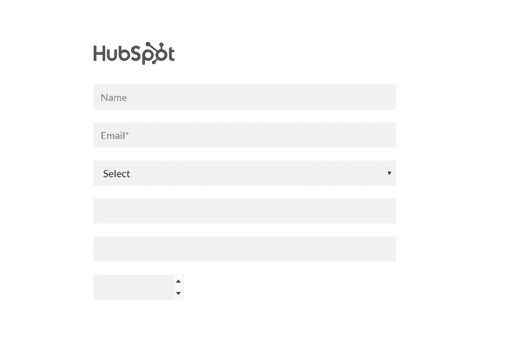 HubSpot form component for Web Accelerator on Storyblok, featuring input fields for name, email, dropdown selection, and additional fields for user data submission.