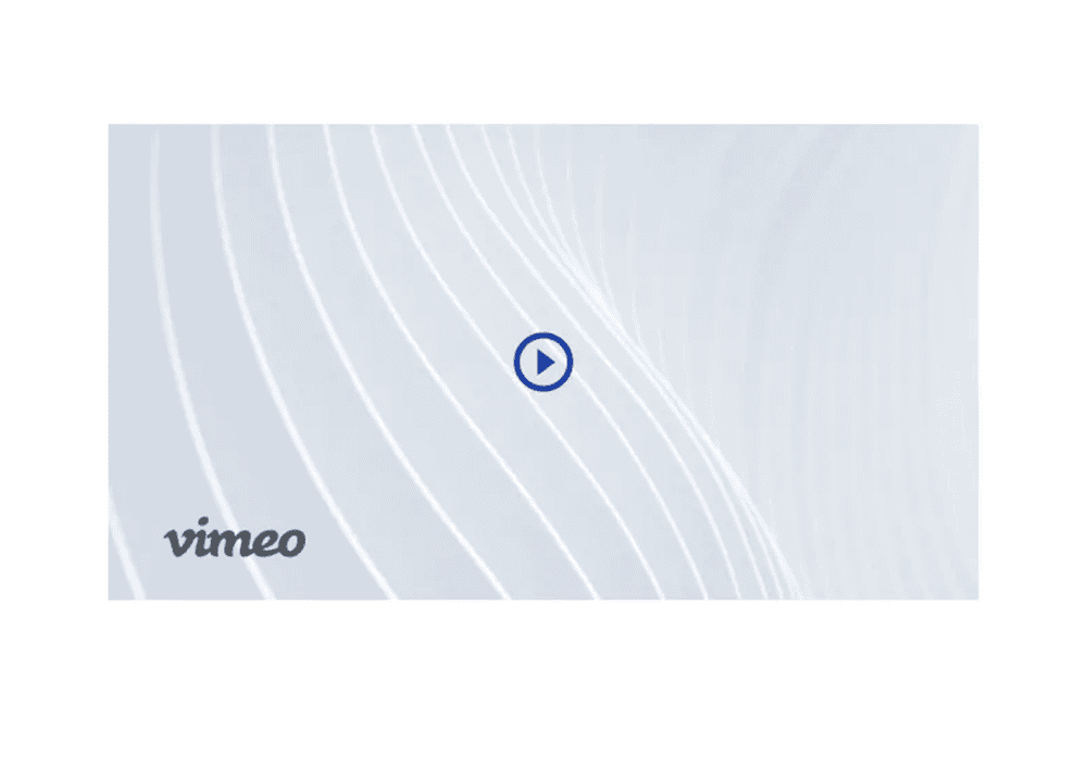 Vimeo video player component for Web Accelerator on Storyblok, featuring a play button overlay on a light abstract background with a Vimeo logo in the bottom left corner.