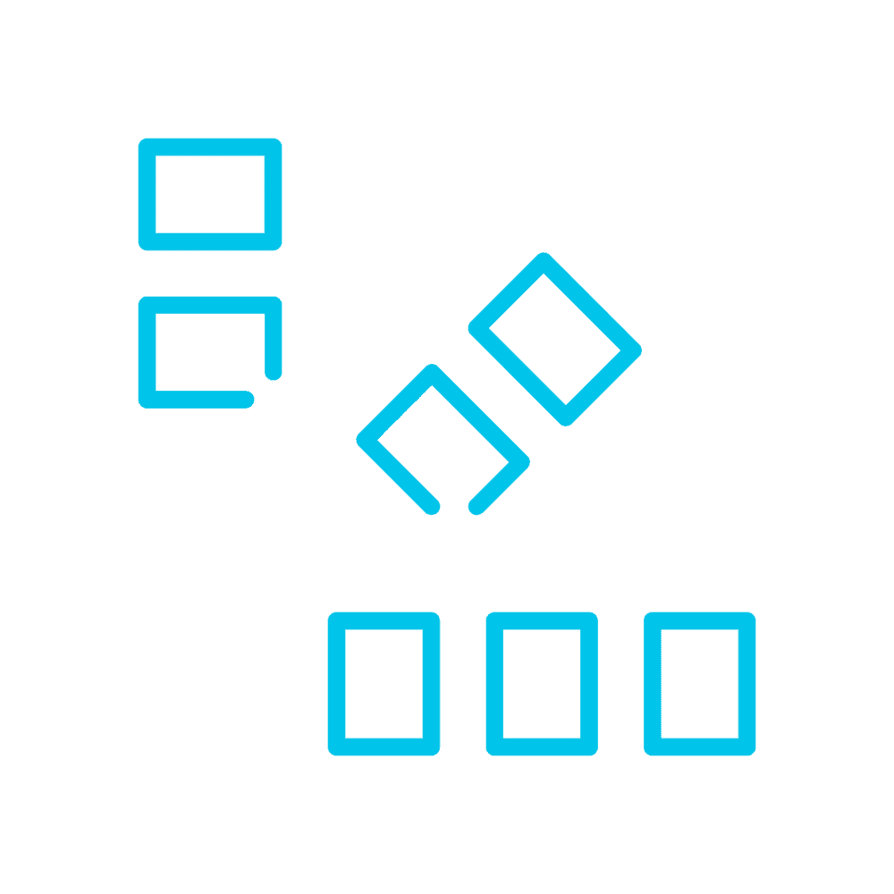 A stylized digital icon of a color swatch or design palette, featuring three overlapping rectangles with blue and white outlines, resembling paint samples or architectural material samples.